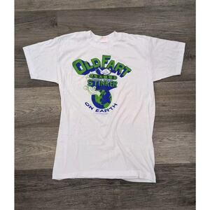 VTG 80s Old Fart Blue Green Graphic T Shirt Men's XL White Tee Single Stitch